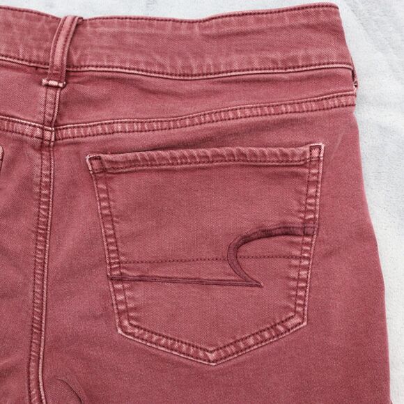 American Eagle Outfitters Shorts Womens 8 Red Mom Mid Rise Stretch Denim Button - Picture 13 of 15